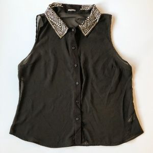 Charlotte Russe studded collar sheer tank top